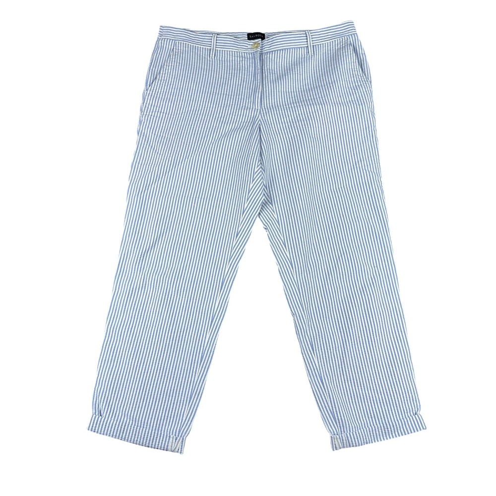 Talbots Blue White Seersucker Relaxed Chino Pants Womens 12 Striped Cotton Boho